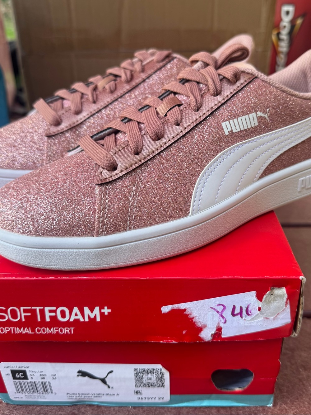 Puma Rose Pink Glitter Lace-Up Sneakers with White Formstrip